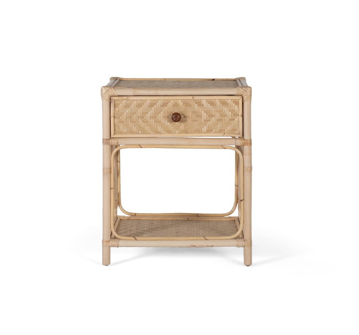 GINER Y COLOMER Table de chevet en rotin naturel - 50 cm de long, 40 cm de large, 60 cm de haut - Meuble artisanal sans montage
